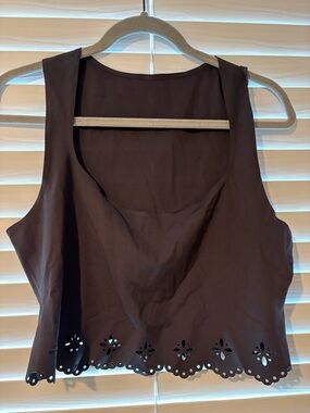 Anthropologie Black Eyelet Hem Cropped Tank